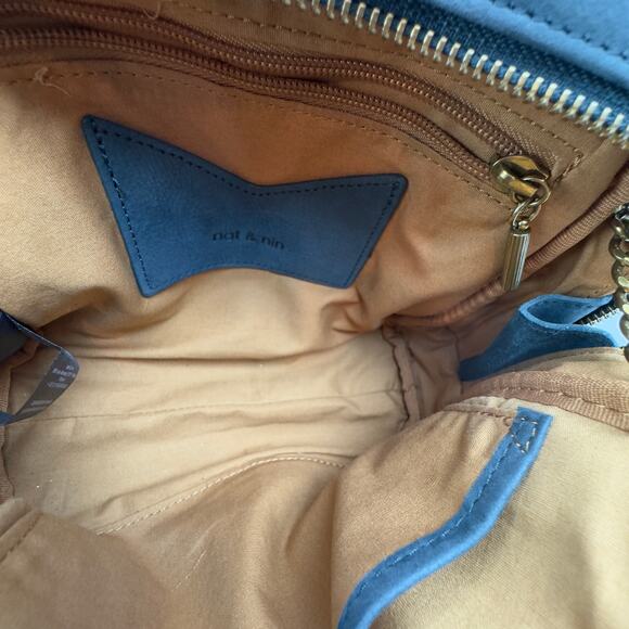 Nat + Nin Blue Rio Classic Quilted Matte Leather Crossbody Bag with Chain Strap - Picture 8 of 11